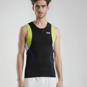 TYR SCMXP6A Mens Black Quarter Zip Round Neck Singlet Sports Tank Size Medium